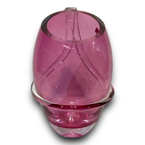 Vintage Josef Hospodka Chribska Glasworks Amethyst Pink Vase MCM Czech Republic - Picture 4 of 10